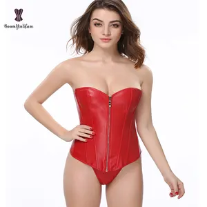 Size S To XXXXXXL Women Body Shapewear Punk Style Zip Up Leather Corset Bustier With G String