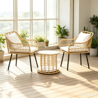 Ensemble de terrasse transfrontalier en PE, style moderne et épuré, trois pièces, table basse et chaises 2 places pour le thé de l'après-midi