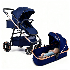 Offre Spéciale <span class=keywords><strong>luxe</strong></span> 4-en-1 bébé poussette léger lin pliable poussette haute paysage Compact Portable deux sièges en gros - Product Image 1