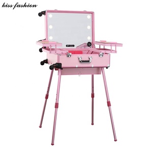 <span class=keywords><strong>Valigia</strong></span> per <span class=keywords><strong>trucco</strong></span> con luci integrate e 3 colori chiari e ruote omnidirezionali organizzatore cosmetico da viaggio rotante illuminato - Product Image 3