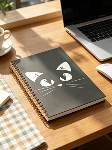 Carnet à spirales avec couverture en papier imprimé numériquement motif visage de chat noir - Product Image 4