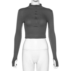Abbigliamento Femminile Primaverile all'Ingrosso, Nuovo Stile, Maglietta a <span class=keywords><strong>Maniche</strong></span> Lunghe con Mezza Zip e Colletto Aperto, Top Slim Fit per Signore - Product Image 6