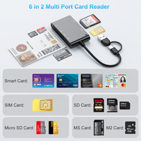Lector de Tarjetas 6 en 1, Lector y Grabador de Tarjetas SD, TF, SIM, Débito, ATM, con Interfaz USB, para Tarjetas Bancarias y de Identificación