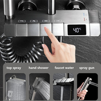 Ensemble de robinet de douche Piano Key Gun Gris Système de douche à affichage numérique Robinet de baignoire en laiton 3 modes Douche à main et pulvérisateur de bidet