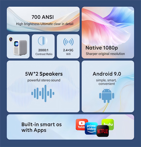 Meeckydow M16 1080P 700 Lumens Đầy Đủ HD Tự Động Tập Trung Ống Kính Android 9 4K Wifi BT Internnet <span class=keywords><strong>S</strong></span>ẵn <span class=keywords><strong>S</strong></span>àng <span class=keywords><strong>S</strong></span> OEM Máy Chiếu - Product Image 2