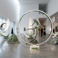 Sculpture Circulaire Métallique Géante Personnalisée avec Fille Dansante, Statue en Acier Inoxydable Poli Miroir pour Décoration de Parc, Hôtel, Place Publique