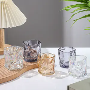 Industry China Wholesale Wave Shape Empty Glass Candle Vessel Crystal Glass Candle Jar