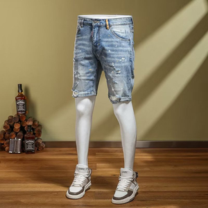 <span class=keywords><strong>Pantalones</strong></span> Cortos de Mezclilla para <span class=keywords><strong>Hombre</strong></span>, Estilo Vintage, Desgastados, con Efecto de Pintura Salpicada, Casuales para Uso Diario - Product Image 3