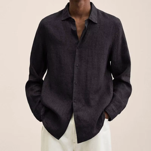 Camisa de <span class=keywords><strong>Lino</strong></span> y Algodón para Hombre 2025, Manga Larga, Cierre de Botones, Estilo Casual, para las Cuatro Estaciones - Product Image 4