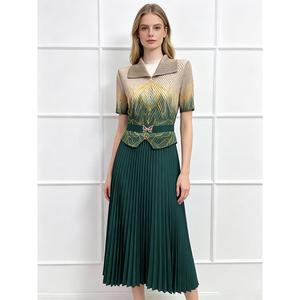 Abito lungo plissettato con colletto <span class=keywords><strong>Peter</strong></span> Pan da donna, vestito a trapezio stampato a vita alta - Product Image 2