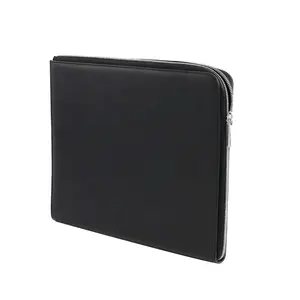 Fancy Travel Leather Cover Zippered Black File Folder Bag Portable Laptop Case Slim Leather Tablet Sleeve