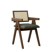 Chaise de salle à manger en rotin et bois massif, style nordique vintage Wabi-Sabi, avec accoudoirs et dossier, mobilier de maison