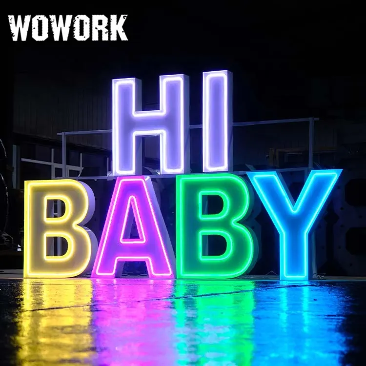 2024 WOWORK fushun uso ao ar livre impermeável Vegas LED iluminado letras grandes para decorações do partido e do casamento