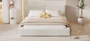 Modern Queen Size Adjustable Upholstered <b>Platform</b> <b>Bed</b> with Solid Wood <b>Frame</b> Beige Storage - Product Image 3