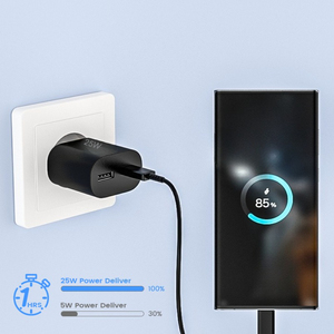 شاحن هاتف محمول سريع جدًا بمنفذ Type C، قابس أوروبي، منفذ USB-C PD، تقنية QC3.0، منفذ Type A، شاحن تيار مستمر 25 واط 5 فولت، شاحن سفر سريع 25 واط 18 واط - Product Image 5