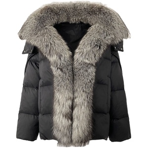 Veste d'hiver pour femme en <span class=keywords><strong>duvet</strong></span> avec col en fourrure de renard véritable, nouvelle veste courte tendance épaisse et chaude pour femme - Product Image 1