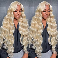 Perruque Weiqi Hair 613 Blonde, Perruque en Cheveux Humains Vierges Naturels avec Dentelle Transparente 13x4, Perruque Frontale en Dentelle Ondulée 613 Colorée pour Femmes Noires