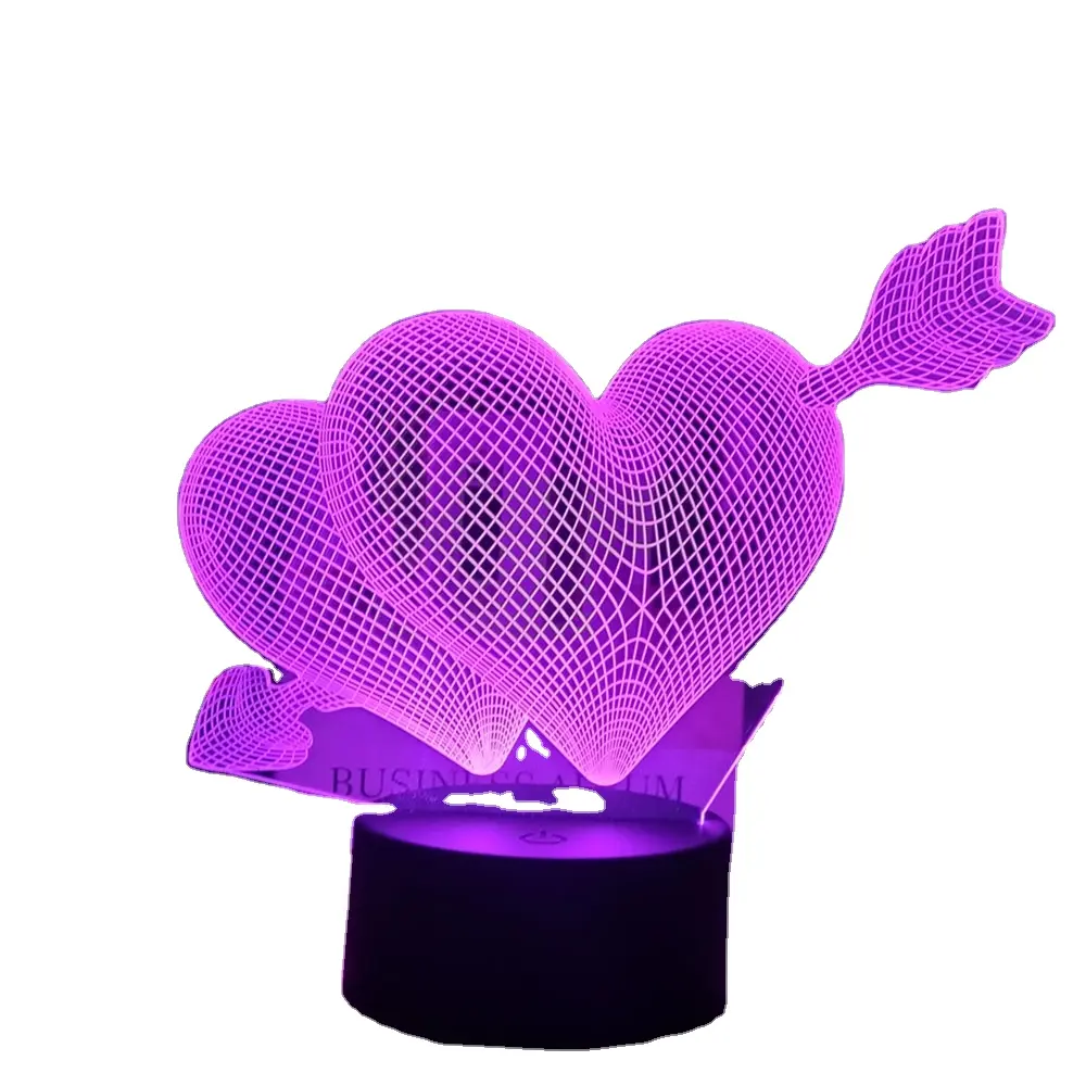 Romantic Love 3D Lamp Heart-shaped Acrylic LED Night Light Decorative Table Lamp Valentine's Day Baby Gift