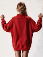 Sweat-shirt à col montant pour femmes, longueur allongée, logo brodé personnalisé, coupe ample, décontracté
