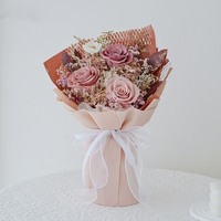 Buket Mawar Abadi Kering Alami Warna Pink Antik dalam Kotak Persegi untuk Pernikahan, Natal, Hari Valentine