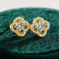 Vente en gros d'usine, boucles d'oreilles en argent sterling 925 en forme de trèfle, bijoux fins, 0,5 carat, 1 carat, couleur D, VVS, moissanite, pour femmes