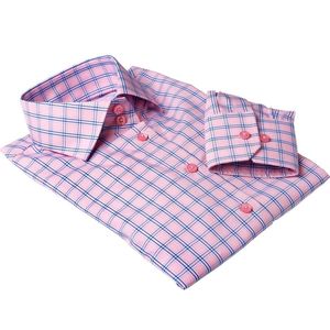 Femme décontractée à la mode 100% coton facile d'entretien fourmi-rides à carreaux roses <span class=keywords><strong>chemises</strong></span> habillées de bureau à carreaux - Product Image 1