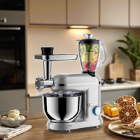LOVFE Mixeur multifonctionnel sur socle avec bol en acier inoxydable de 6 pintes, hachoir à viande à tête inclinable de 1900W à 6 vitesses, mélangeur à jus, argent