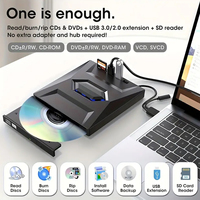 Grabadora de DVD USB 3.0/TIPO C 7 en 1, Lector de Tarjetas SD y TF, Reproductor de Discos USB, CD-RW Delgado y Portátil para Computadora de Escritorio y Portátil