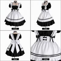 Ensemble de robe de cosplay de femme de chambre pour femme, noir et blanc, avec dentelle et volants, tenue d'anime pour fête d'Halloween