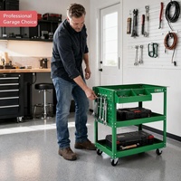 Chariot à outils roulant en acier à 3 niveaux avec panneaux latéraux perforés, porte-épingles suspendu, porte-tournevis, roulettes avec frein pour garage et atelier