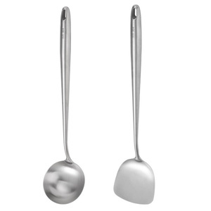 Ensemble de louche et spatule en acier inoxydable 304 Jieyang, manche épaissi, compatible lave-vaisselle, ustensiles de cuisine pour faire sauter et servir - Product Image 1