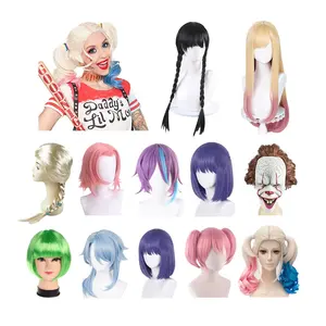 Shinein Wig Rambut Cosplay Sintetis Tahan Panas Lolita Pesta Sehari-hari Penuh Warna Wig Bob Pendek Lurus dengan Poni