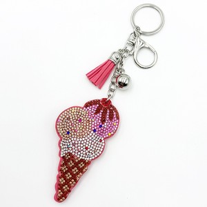 Porte-clés pendentif mini cornet de glace en strass scintillant pour femme, avec pompons mignons, breloque de sac à main - Product Image 4