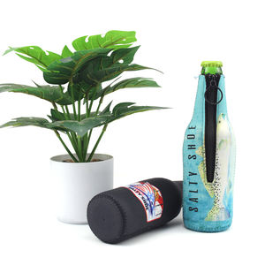 Ucuz özel Logo bira şişesi izolatör kol Zip-up şişe ceket neopren elastik bira şişe soğutucu için parti - Product Image 2