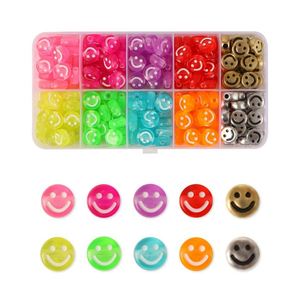Juego de 10 Colores de Cuentas Acrílicas Transparentes con Cara Sonriente, Cuentas Redondas Sueltas de Colores para Hacer Pulseras, Collares y Joyería - Product Image 1