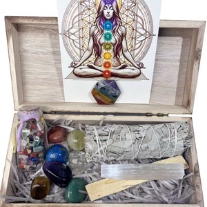 7 Chakra Seleniet Kristal Wens Fles Set-Gouden Genezer Energie Genezing Tuimelende Stenen Voor Meditatie & Yoga - Product Image 1