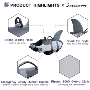 Chaleco salvavidas de aleta de tiburón para perros Ripstop 600D Oxford mango de seguridad anillo en <span class=keywords><strong>D</strong></span> divertido seguro para aventuras acuáticas productos para mascotas más vendidos - Product Image 3