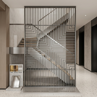 Paravent décoratif en acier inoxydable noir foncé, découpé au laser prismatique, séparateur de pièce géométrique, panneau pour hall d'hôtel