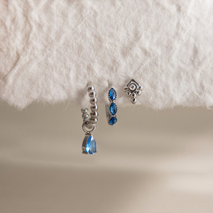 Ensemble de 3 boucles d'oreilles J&D Jewelry Sweet en zircon bleu, couleur argent, acier inoxydable, étanches, boucles d'oreilles pendantes, boucles d'oreilles à clous pour femmes - Product Image 5
