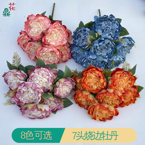 Fleurs artificielles de pivoine en soie, décoration intérieure, style moderne, bords brûlés, vente en gros transfrontalière - Product Image 2