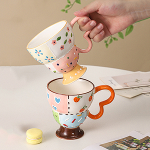 New Design Coffee Mug Flower Tea Cup Hand Painted Ceramic Mug with Unique Handle - Product Image 3