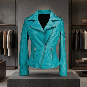 2014 Women's Winter Spring Autumn Motorcycle Outerwear Asymmetric <b>Fastening</b> Stylish Crinkle Leather Jacket Breathable Front - Product Image 3