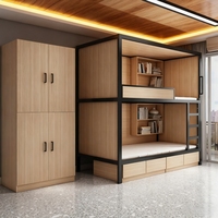 Vente directe usine – Lit superposé robuste en métal et bois avec rangement pour dortoirs, chambres et hôtels-capsules