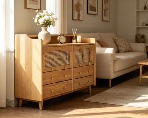 Midcentury Modern Birch Wood Dresser <b>6</b>-<b>Drawer</b> Storage Chest Freestanding Living Room Cabinet - Product Image 2
