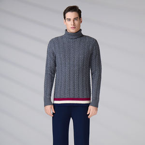 Pull en laine tricoté personnalisé pour homme, col roulé torsadé, anti-rétrécissement, respirant, collection automne-hiver - Product Image 6