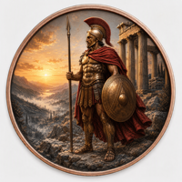Pièces de monnaie en cuivre à haute relief 5 oz .999 Cuivre pur Pièce ronde Guerrier Spartan Coucher de soleil Impression UV colorée Pièces de monnaie en cuivre