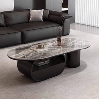 Table basse ovale moderne de luxe léger en dalle de pierre calcaire italienne, pour usage domestique, petit appartement, avec tiroirs combinés créatifs et simples