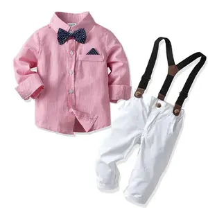 2020 Amazon горячие продажи одежды: Рубашка с длинными рукавами + штаны с подтяжками для маленьких мальчиков в джентльменском стиле; Для во-первых, одежда для дня рождения для детей возрастом KBLS-020
