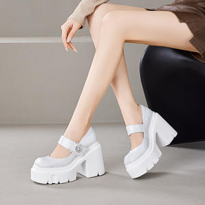 Zapatos Mary Jane con plataforma plateada y blanca, tacón grueso de 12 cm, tacones altos para faldas, zapatos de cuero pequeños, tallas 33 a 39 - Product Image 3