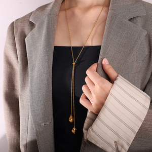 สร้อยคอสไตล์สาวหวานเท่แบบยุโรปอเมริกัน  วัสดุสแตนเลส  รูปทรงหยดน้ำ  พร้อมพู่ห้อย  เหมาะสำหรับผู้หญิง - Product Image 4